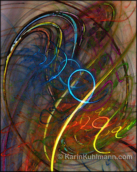 Abstrakte Illustration "Kritische Anmerkungen", abstrakte Bildkomposition im Stil des Expressionismus. Digitale Kunst, gestaltet mit dem Computer von Karin Kuhlmann.