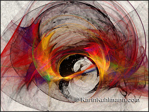 Abstrakte Illustration "Reaktion", abstrakte Bildkomposition im Stil des Expressionismus. Digitale Kunst, gestaltet mit dem Computer von Karin Kuhlmann.