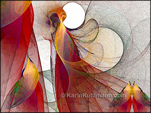 Abstrakte Illustration "Herbst", abstrakte Bildkomposition im Stil des Expressionismus. Digitale Kunst, gestaltet mit dem Computer von Karin Kuhlmann.