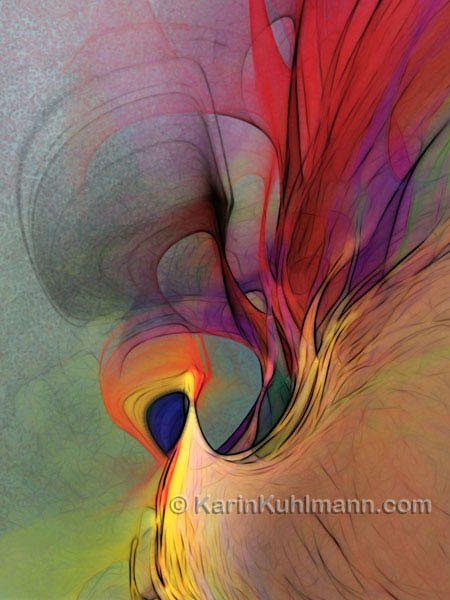 Abstrakte Illustration "Tiefenrausch", abstrakte Bildkomposition im Stil des Expressionismus. Digitale Kunst, gestaltet mit dem Computer von Karin Kuhlmann.