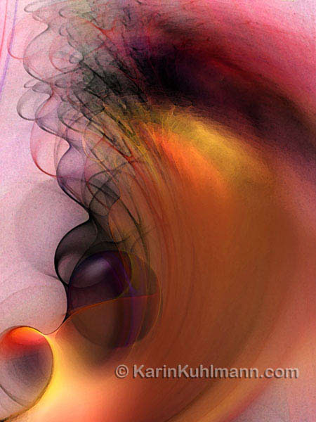Abstrakte Illustration "Kosmisch", abstrakte Bildkomposition im Stil des Expressionismus. Digitale Kunst, gestaltet mit dem Computer von Karin Kuhlmann.