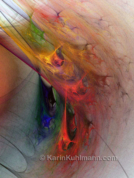 Abstrakte Illustration "Telepathie", abstrakte Bildkomposition im Stil des Expressionismus. Digitale Kunst, gestaltet mit dem Computer von Karin Kuhlmann.