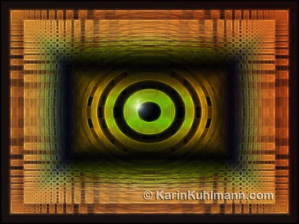 Abstrakt geometrische Bildkomposition "Magisches Auge", optische Kunst, gestaltet mit dem Computer von Karin Kuhlmann.