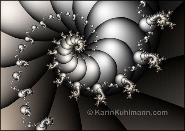 Geometrisch abstraktes Fraktal Design "Drachenscheanz". Digitale Fraktal Kunst gestaltet mit dem Computer von Karin Kuhlmann.