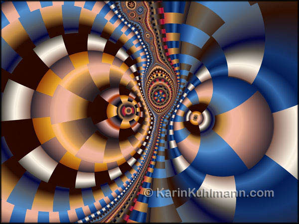 geometrisch abstraktes Fraktal Design "Rettungsringe". Digitale Fraktal Kunst gestaltet mit dem Computer von Karin Kuhlmann.