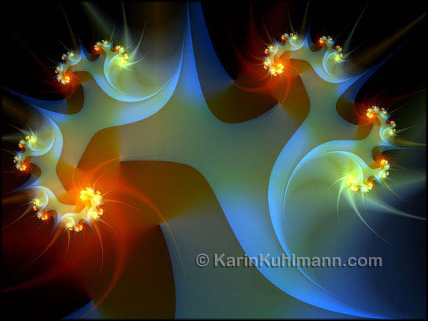 Abstrakte Illustration "Licht Objekt", abstraktes, blaues Fraktal Bild mit Spiralen. Digitale Kunst, gestaltet mit dem Computer von Karin Kuhlmann.