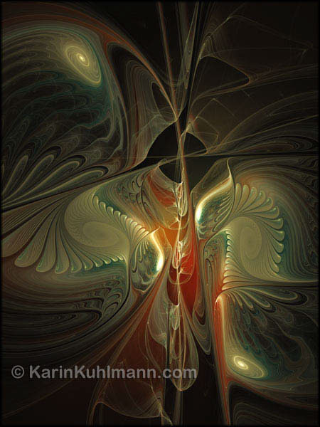 Abstrakte Illustration "Mondlicht Serenade", romantisch abstraktes Fraktal Bild mit Spiralen. Digitale Kunst, gestaltet mit dem Computer von Karin Kuhlmann.